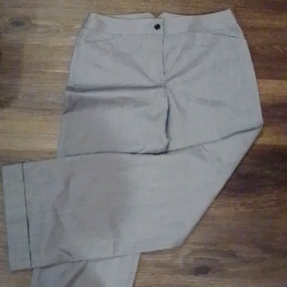 Grey slacks with back buckle detail wide cuff leg detail